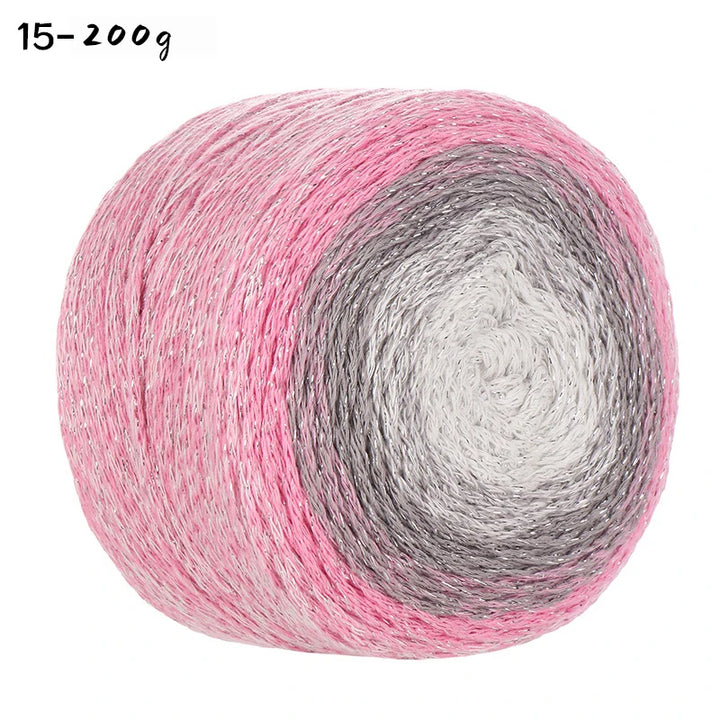 200g Shiny Gradient Silver Yarn – Large Skein Hollow Knitting Yarn for Bags, Hats & DIY Crafts