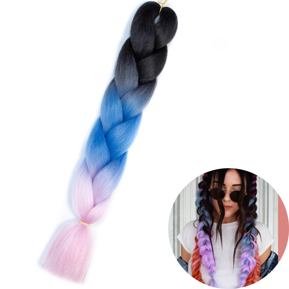 24" Synthetic Yaki Braids Hair – Kanekalon Ombre Jumbo Braiding Extensions for Women
