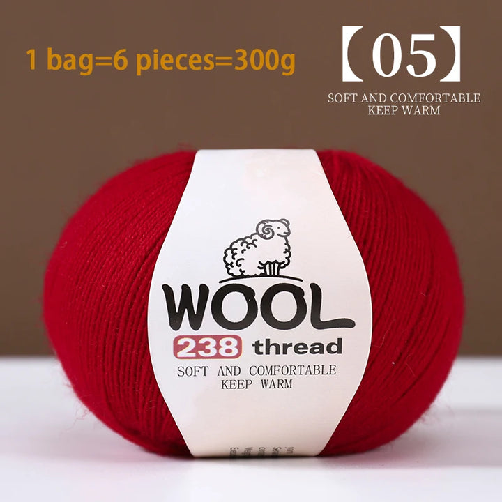300g 100% Fine Wool Yarn Set – Soft Knitting Yarn for Sweaters, Scarves, Hats & DIY Crafts (6pcs Pack)