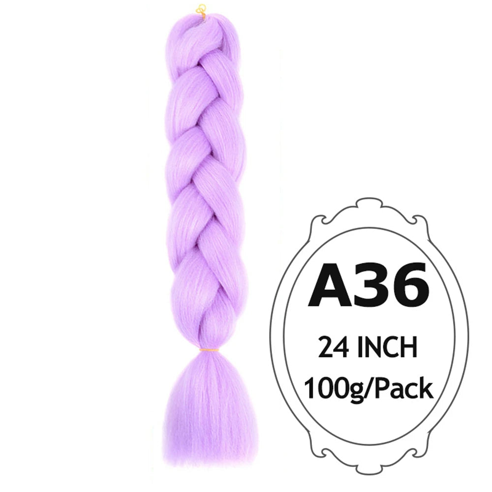 24" Pink Jumbo Braiding Hair – Yaki Texture Synthetic Bulk Extensions (Purple/Red/Green Options)