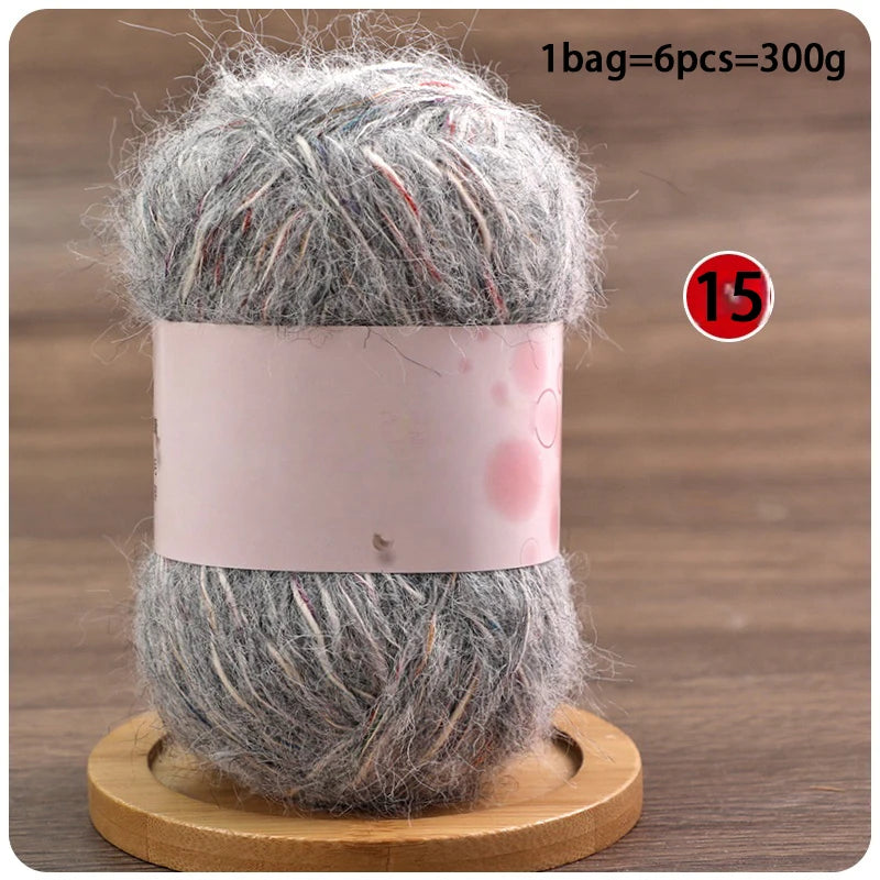 Mixed-Color Long-Haired Mohair Yarn – Fashionable Fluffy Knitting Yarn for Sweaters & Crafts