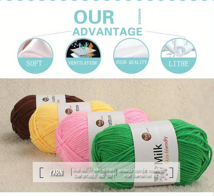 150g 5-Strand Milk Cotton Yarn – Soft Medium Thick Knitting & Crochet Yarn for Dolls, Sweaters, Hats & Scarves
