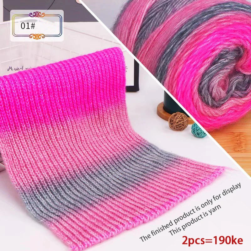 190g Rainbow Gradient Mohair Yarn – Long Section Dyed Spray Yarn for Sweaters, Shawls & Scarves (2 Pieces/Pack)