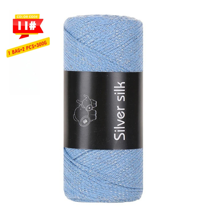 300g Shiny Silver Silk Hollow Yarn – Polyester Crochet Yarn for Bags, Hats, Shoes & DIY Crafts