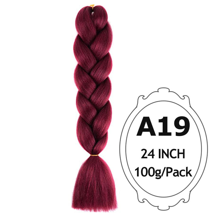 24" Pink Jumbo Braiding Hair – Yaki Texture Synthetic Bulk Extensions (Purple/Red/Green Options)