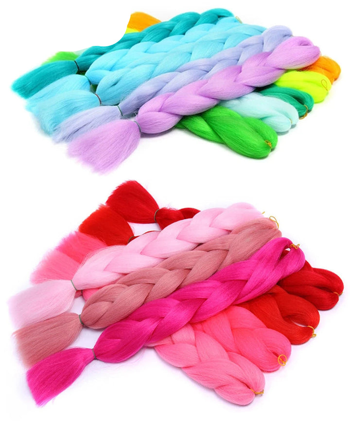 Ombre Braiding Hair 24 Inch – Colorful Jumbo Synthetic Braiding Hair Extensions for Women (Purple, Pink, White, Red, Blue)