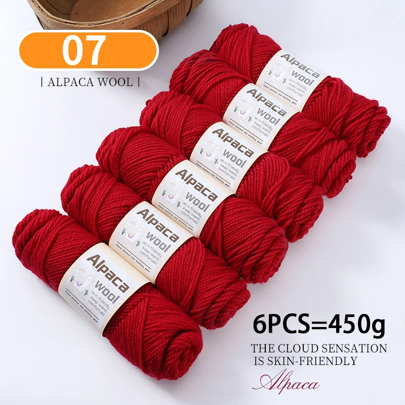 450g Alpaca Wool Yarn Set (6 Pieces) – Thick Knitting Yarn for Sweaters, Shawls, Hats & Winter Crafts