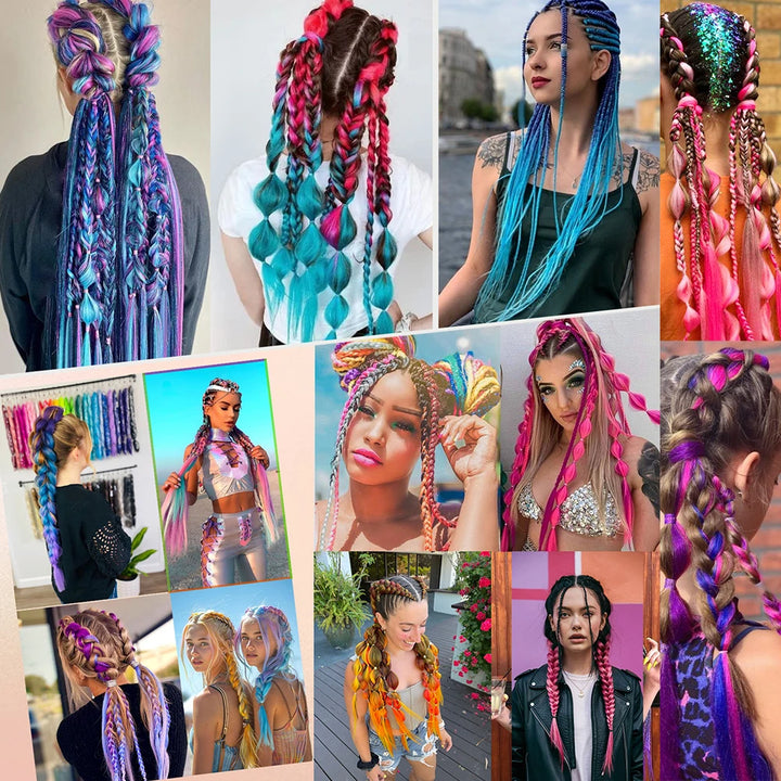 Ombre Crochet Braiding Hair – 6 Packs Synthetic Colorful Extensions for Women & Girls | High-Temperature Fiber