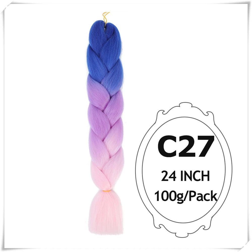 Pre-Stretched Jumbo Braiding Hair – 24 Inch Ombre Purple Synthetic Crochet Extensions for Women