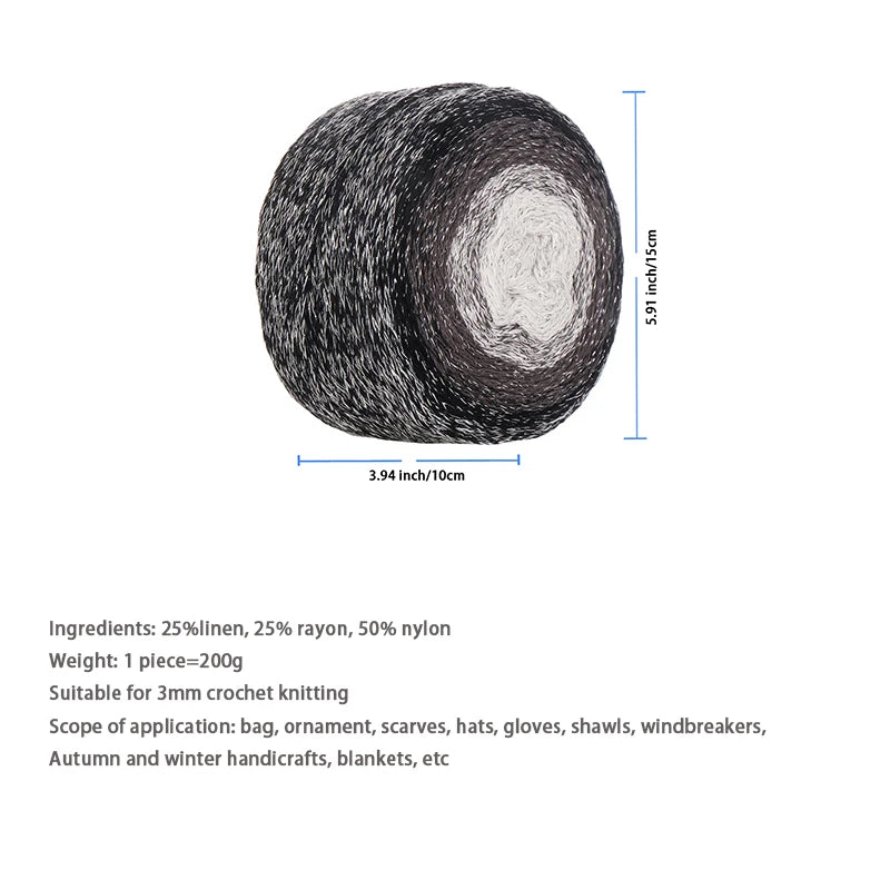 200g Shiny Gradient Silver Yarn – Large Skein Hollow Knitting Yarn for Bags, Hats & DIY Crafts