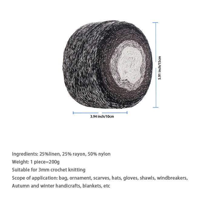 200g Shiny Gradient Silver Yarn – Large Skein Hollow Knitting Yarn for Bags, Hats & DIY Crafts