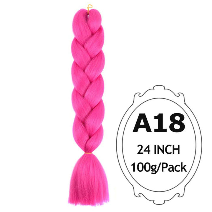 24" Pink Jumbo Braiding Hair – Yaki Texture Synthetic Bulk Extensions (Purple/Red/Green Options)