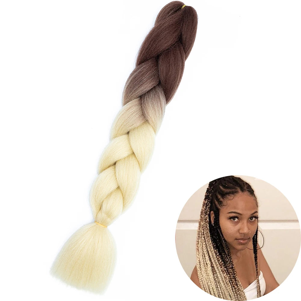 🌈 Synthetic Braiding Hair 24 Inch – Jumbo Ombre Braid Extensions (Purple, Pink, Yellow, Red)
