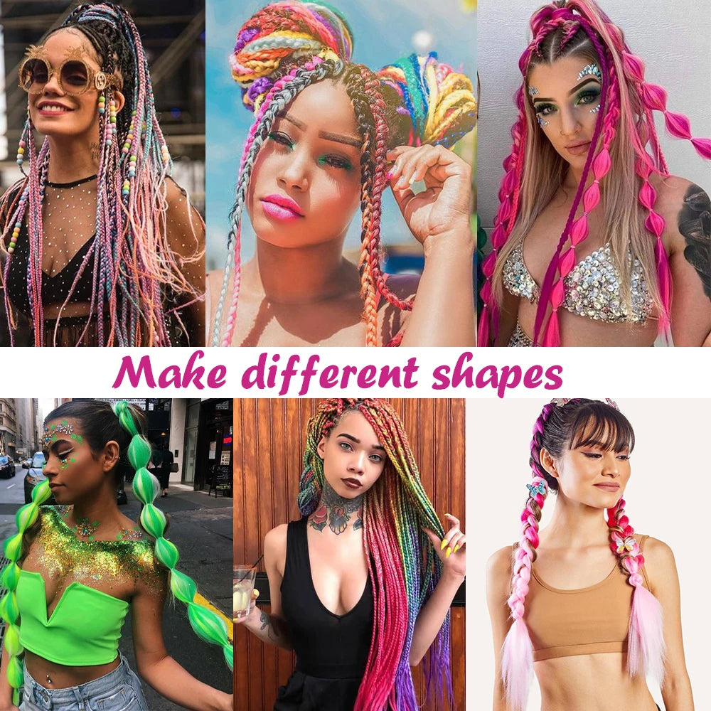 🌈 Synthetic Braiding Hair 24 Inch – Jumbo Ombre Braid Extensions (Purple, Pink, Yellow, Red)