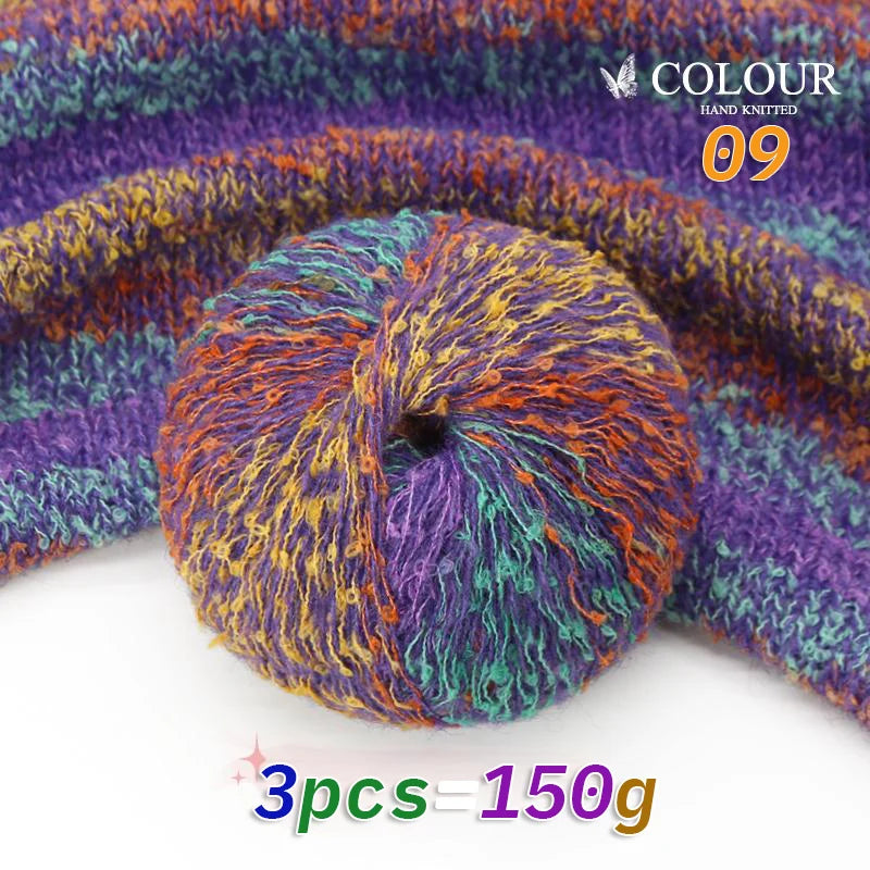 150g Gradient Long Section-Dyed Mohair Yarn – Soft Knitting Yarn for Sweaters, Scarves, Hats & Shawls (3pcs Pack)