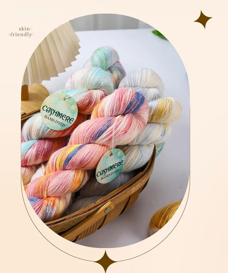 Light Luxury Hand-Dyed Cashmere Yarn – Medium-Thick Rainbow Gradient Yarn for Sweaters, Scarves & Winter Wear