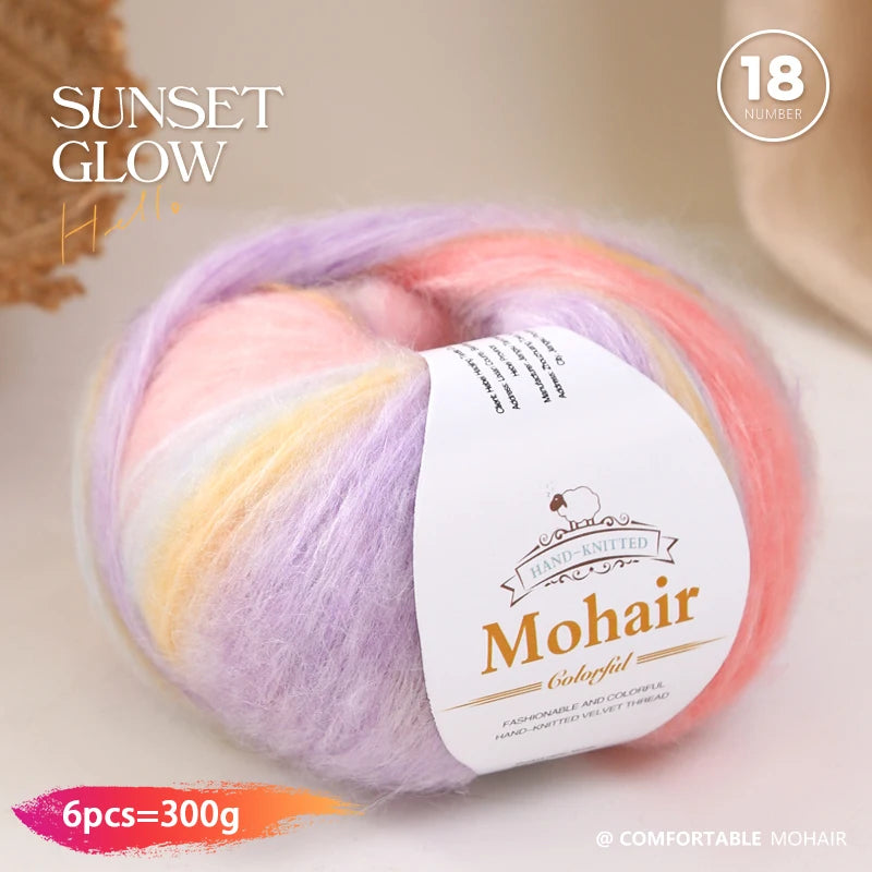 300g Rainbow Gradient Yarn Balls – Colorful Knitting Yarn for Tops, Scarves & DIY Crafts (6 Pieces/Pack)