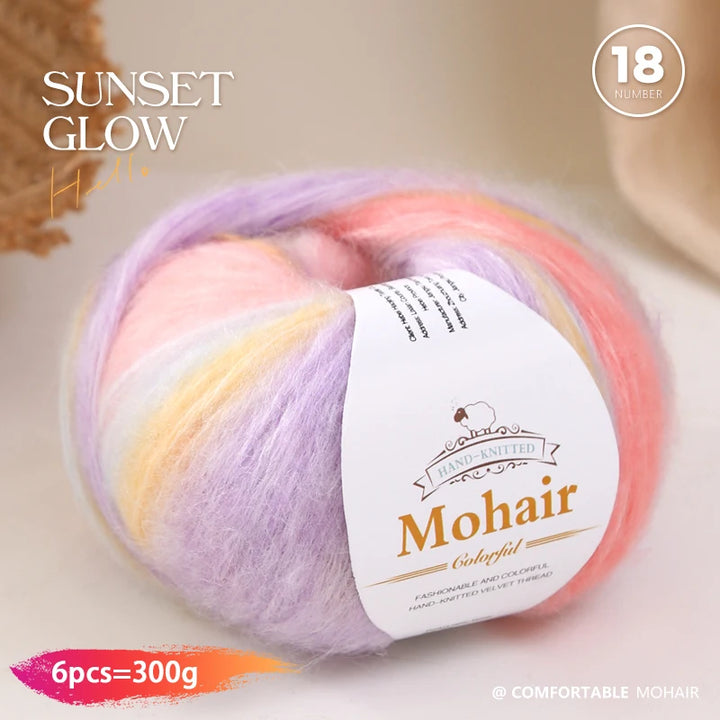 300g Rainbow Gradient Yarn Balls – Colorful Knitting Yarn for Tops, Scarves & DIY Crafts (6 Pieces/Pack)