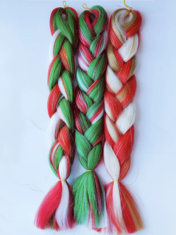 Red & Yellow Christmas Jumbo Braids – Synthetic Colorful Mixed Tinsel Braiding Hair for Girls & Kids (Festival, Halloween, Rave)