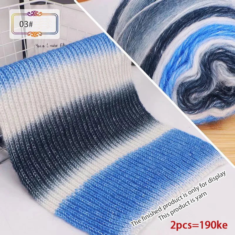 190g Rainbow Gradient Mohair Yarn – Long Section Dyed Spray Yarn for Sweaters, Shawls & Scarves (2 Pieces/Pack)