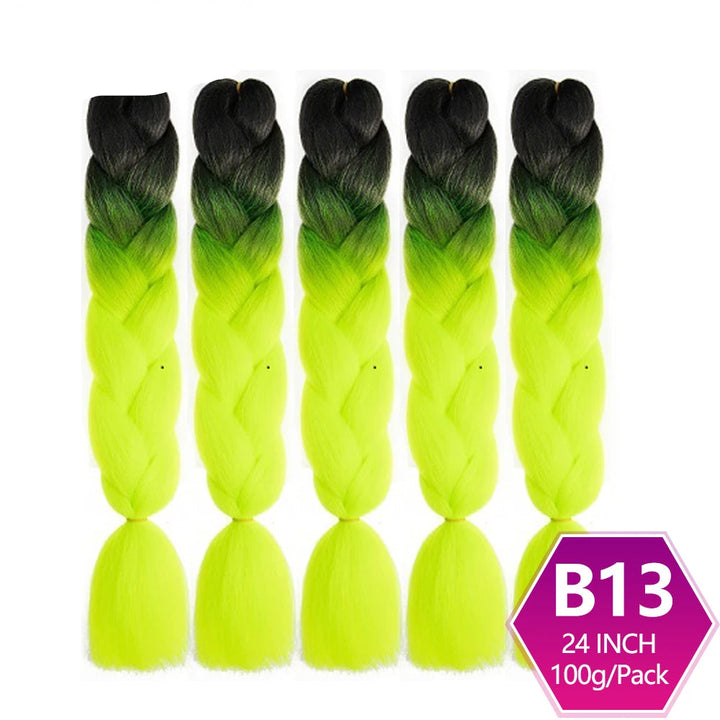 Five braided hair extensions with black to green gradient 