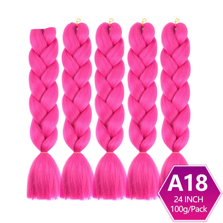 Five braided pink hair extensions with  on a white background.