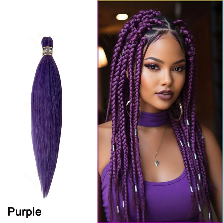 Purple braided hair extensions with a model wearing them