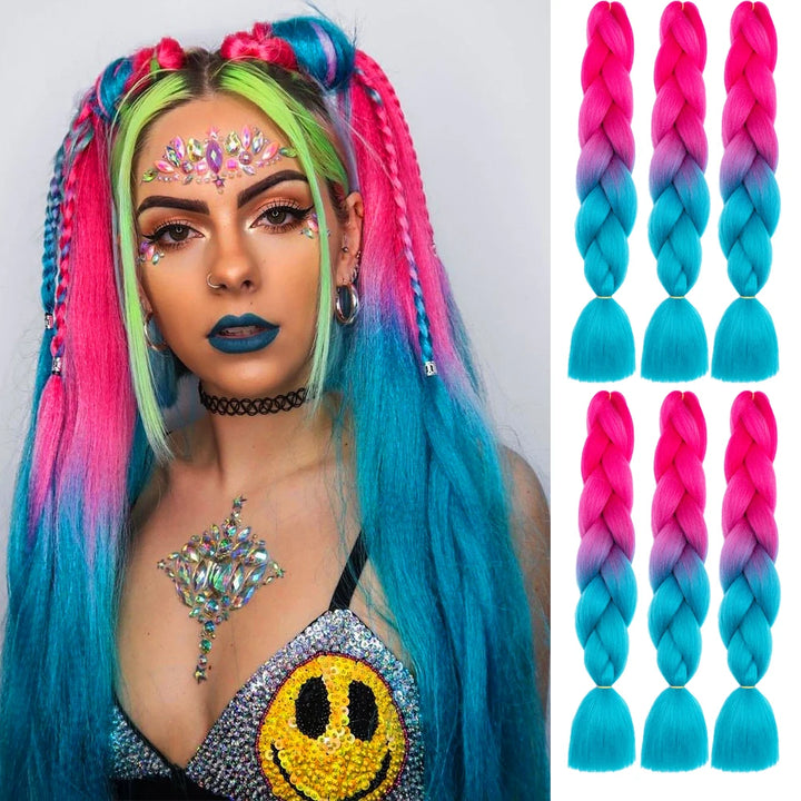 Ombre Crochet Braiding Hair – 6 Packs Synthetic Colorful Extensions for Women & Girls | High-Temperature Fiber