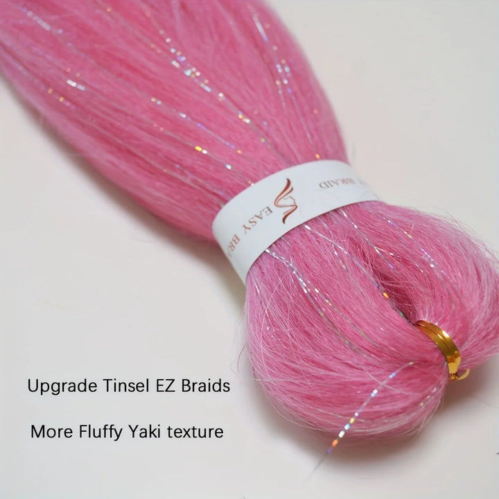 1pc Tinsel EZ Braids – Ombre Straight Braiding Hair Extension, Festival & Rave Hair for Girls (Crazy Hair Day)