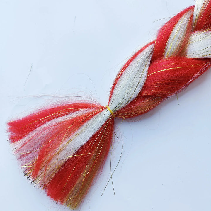 Red & Yellow Christmas Jumbo Braids – Synthetic Colorful Mixed Tinsel Braiding Hair for Girls & Kids (Festival, Halloween, Rave)