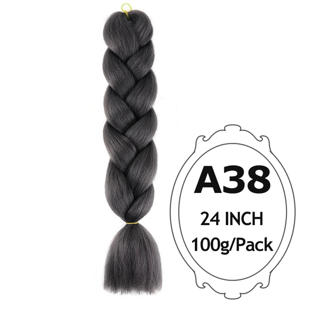 24" Pink Jumbo Braiding Hair – Yaki Texture Synthetic Bulk Extensions (Purple/Red/Green Options)