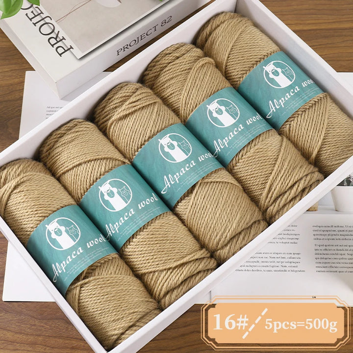 Alpaca Wool Boutique Yarn – 500g Thick Knitting Yarn Set (5 Pieces) for Sweaters, Scarves & Winter Wear
