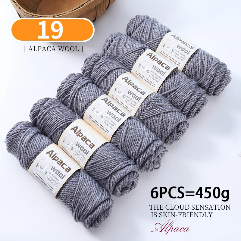 450g Alpaca Wool Yarn Set (6 Pieces) – Thick Knitting Yarn for Sweaters, Shawls, Hats & Winter Crafts