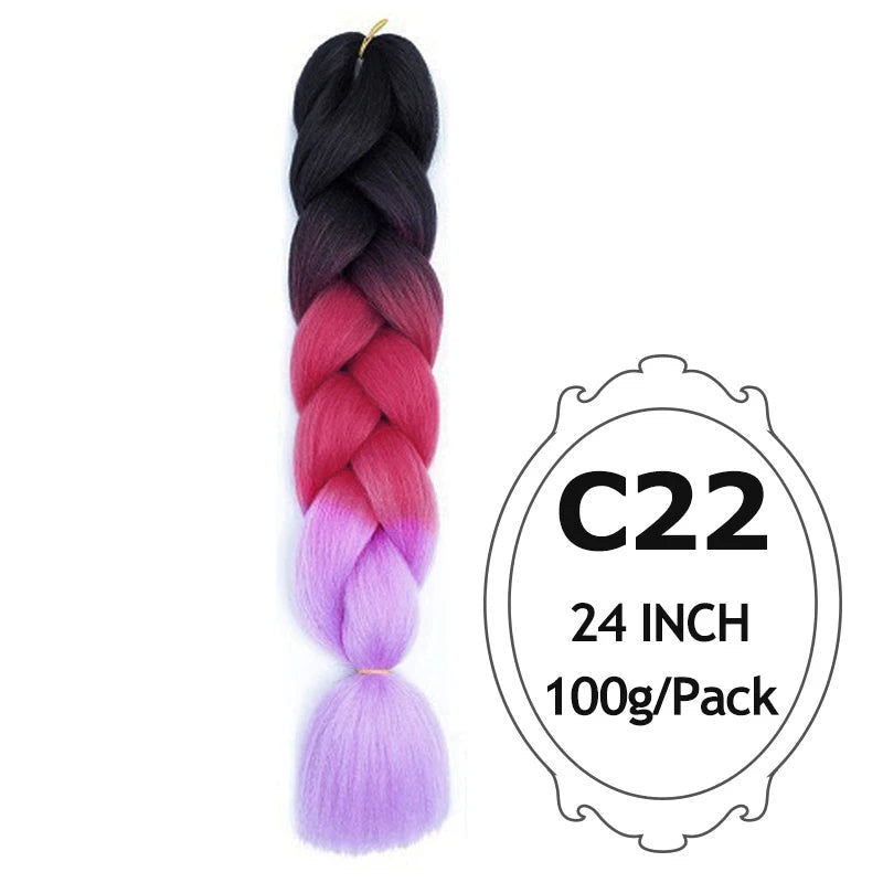 Ombre Braiding Hair 24 Inch – Colorful Jumbo Synthetic Braiding Hair Extensions for Women (Purple, Pink, White, Red, Blue)