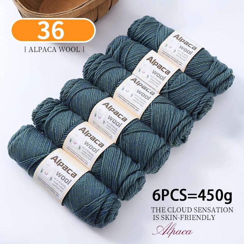 450g Alpaca Wool Yarn Set (6 Pieces) – Thick Knitting Yarn for Sweaters, Shawls, Hats & Winter Crafts