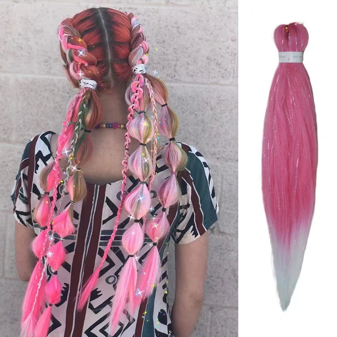 1pc Tinsel EZ Braids – Ombre Straight Braiding Hair Extension, Festival & Rave Hair for Girls (Crazy Hair Day)