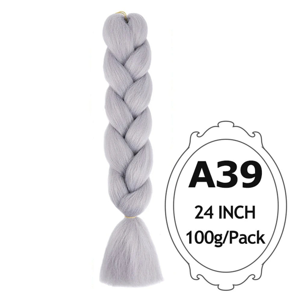 24" Pink Jumbo Braiding Hair – Yaki Texture Synthetic Bulk Extensions (Purple/Red/Green Options)