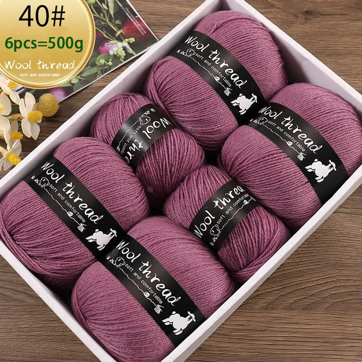 500g Multi-Color Medium-Fine Wool Yarn (6 Pack) – Hand-Knitting Yarn for Sweaters, Scarves & Hats