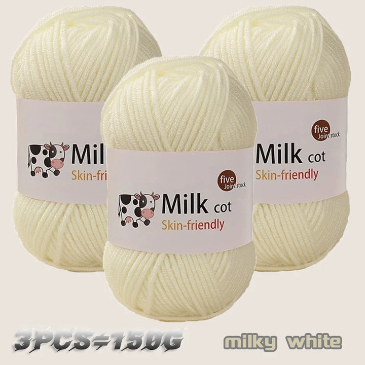 150g Medium-Coarse Milk Cotton Yarn – Soft Crochet & Knitting Yarn for Sweaters, Hats, Scarves & DIY Crafts