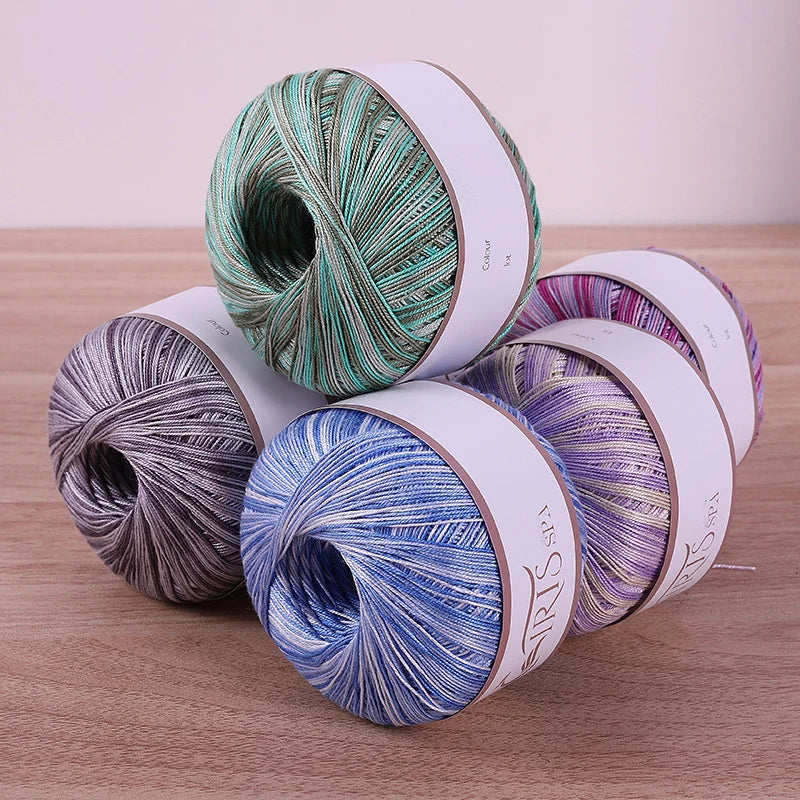 300g No.6 Mercerized Cotton Lace Yarn (6 Pieces) – Gradient Dyed Crochet Yarn for Shawls, Summer Sweaters & Knitwear