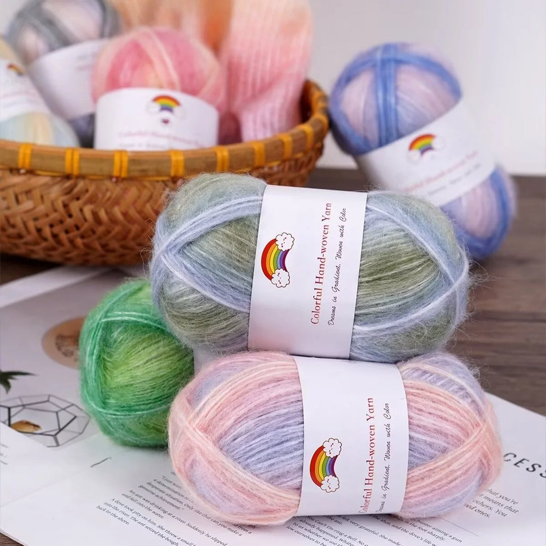 150g Mohair Gradient Spray Yarn (3 Skeins) – Lightweight Rainbow Knitting Yarn for Sweaters, Hats, Scarves & Shawls