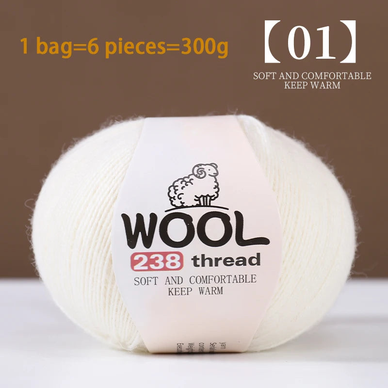300g 100% Fine Wool Yarn Set – Soft Knitting Yarn for Sweaters, Scarves, Hats & DIY Crafts (6pcs Pack)