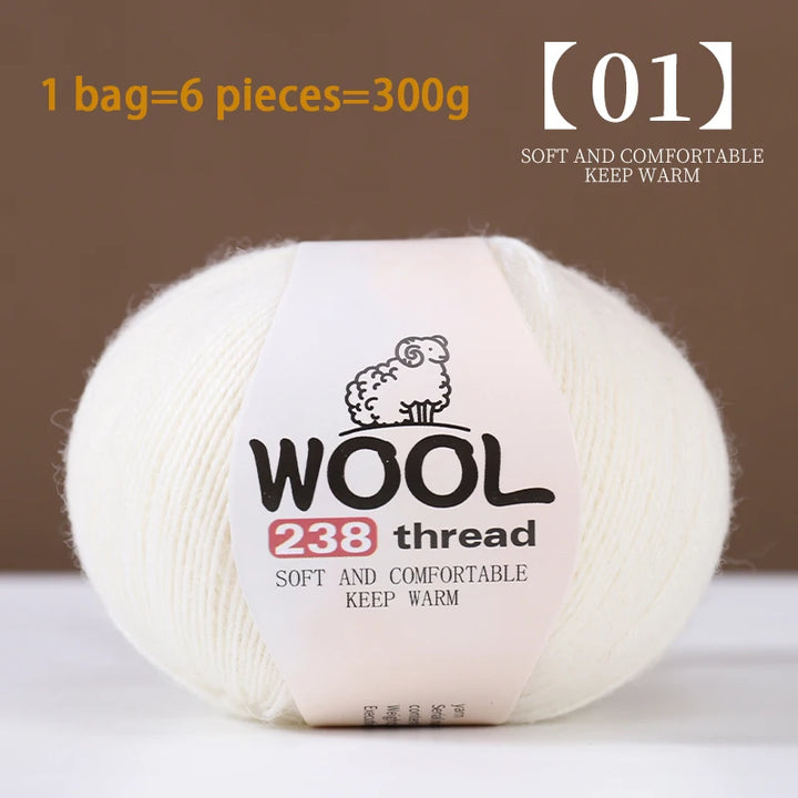 300g 100% Fine Wool Yarn Set – Soft Knitting Yarn for Sweaters, Scarves, Hats & DIY Crafts (6pcs Pack)