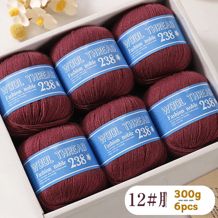 300g 238 Pure Wool Yarn (6 Pack) – High-Quality Knitting Yarn for Sweaters, Vests & Hats