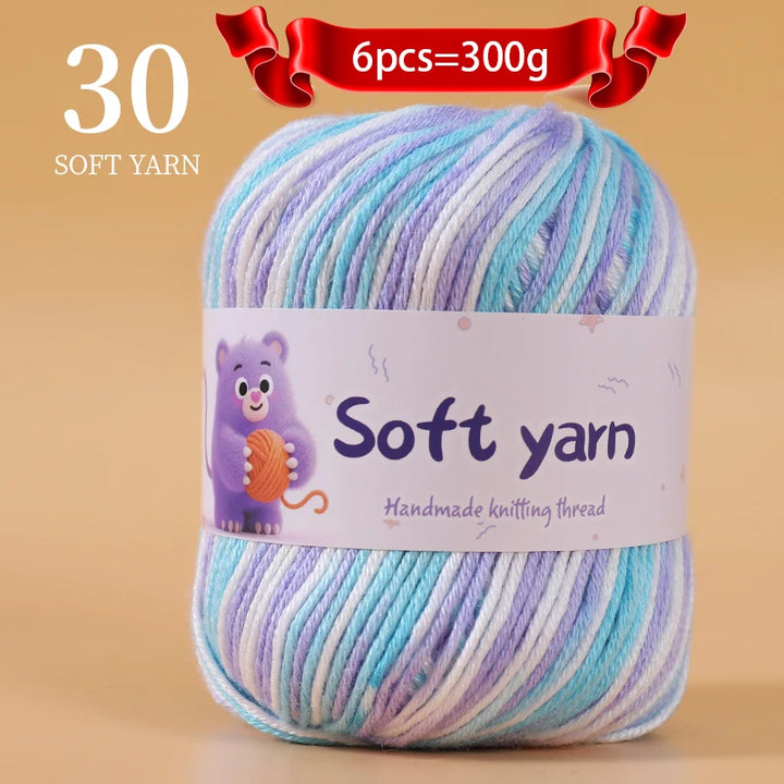 300g Soft Thin Yarn Balls – Lightweight Hand-Knitting Yarn for Sweaters, Hats, Scarves & DIY Crafts (6pcs Pack)