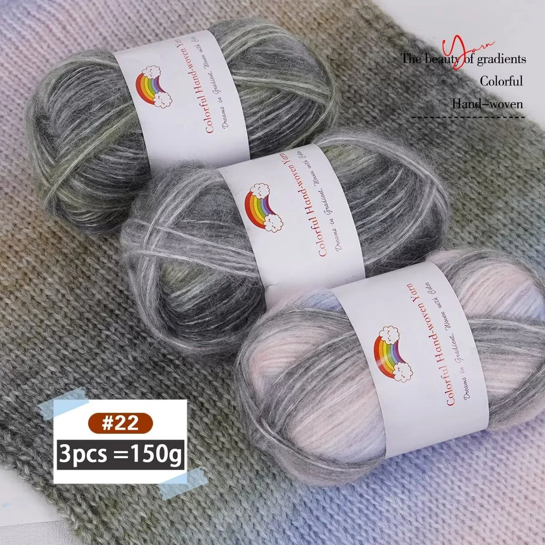 150g Mohair Gradient Spray Yarn (3 Skeins) – Lightweight Rainbow Knitting Yarn for Sweaters, Hats, Scarves & Shawls