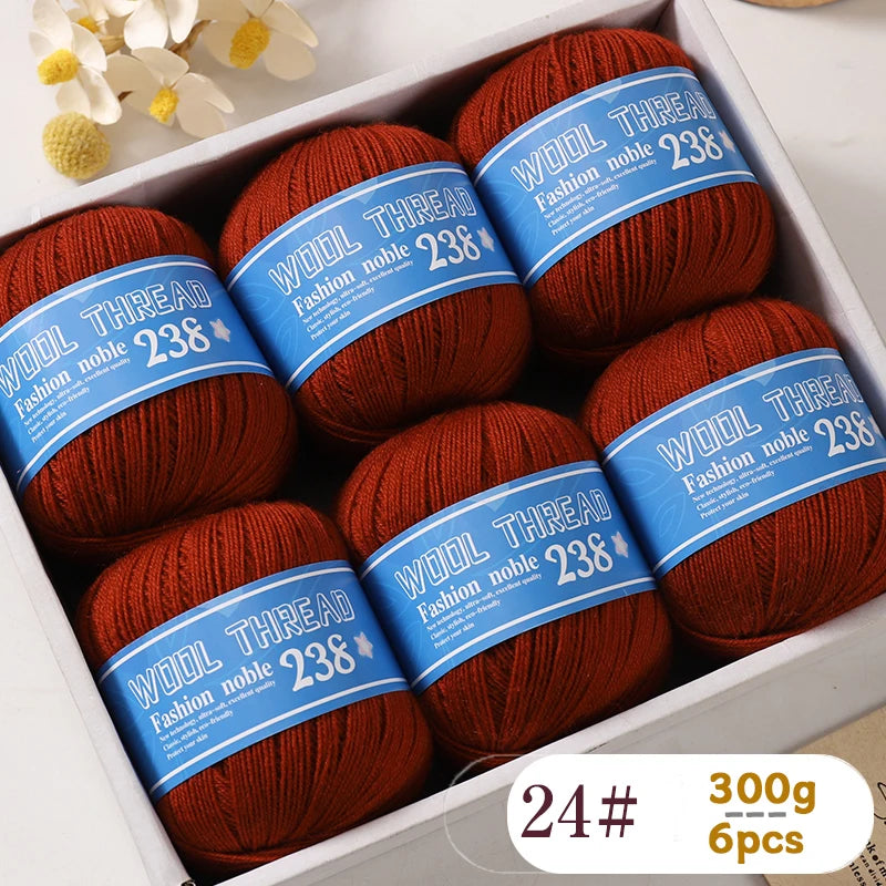 300g 238 Pure Wool Yarn (6 Pack) – High-Quality Knitting Yarn for Sweaters, Vests & Hats