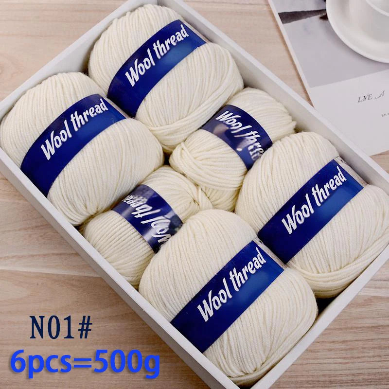 500g Fine Wool & Sheep Cashmere Yarn – Soft Warm Knitting Yarn (6 Pieces/Pack)