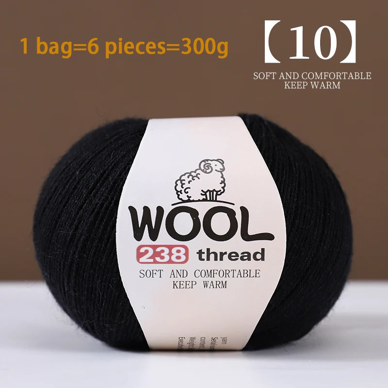 300g 100% Fine Wool Yarn Set – Soft Knitting Yarn for Sweaters, Scarves, Hats & DIY Crafts (6pcs Pack)