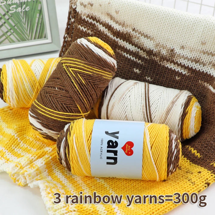 300g Rainbow Gradient Acrylic Yarn Set (3 Pieces) – Medium-Thick Knitting Yarn for Sweaters, Scarves, Hats & DIY Crafts